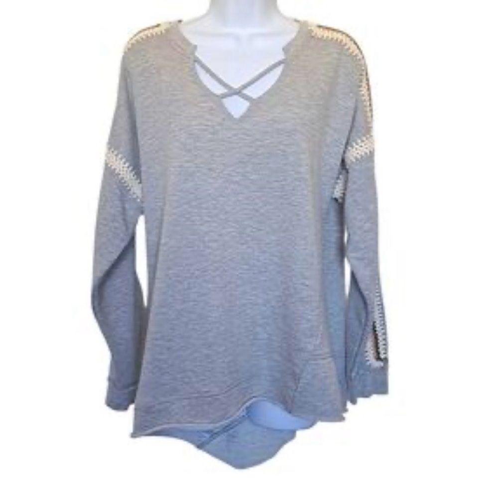 Democracy Gray with Crochet Detail Sweatshirt Size XL Women